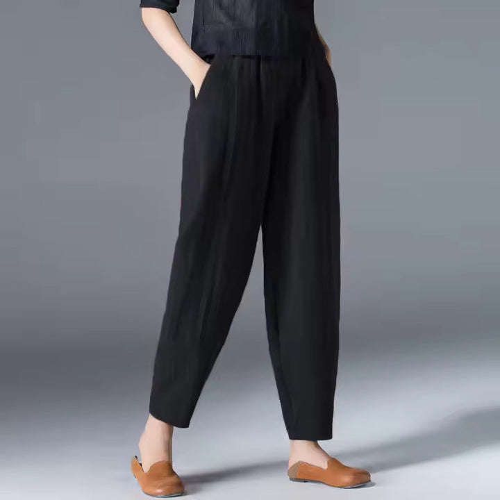 Soft, lightweight material of women's flowy summer trousers. Offering ultimate breathability & comfort for warm days.