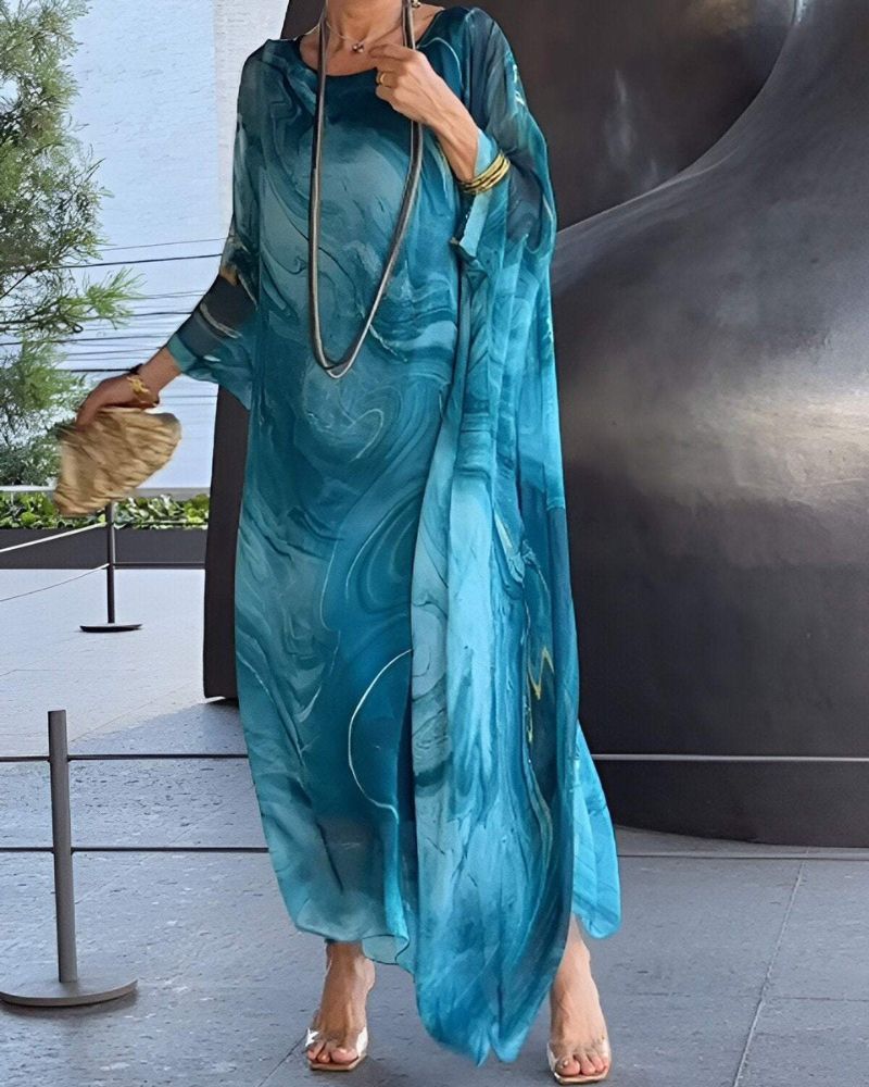 Women's flowy tummy-control midi dress, ideal for comfortable and stylish summer wear. Versatile casual dress.