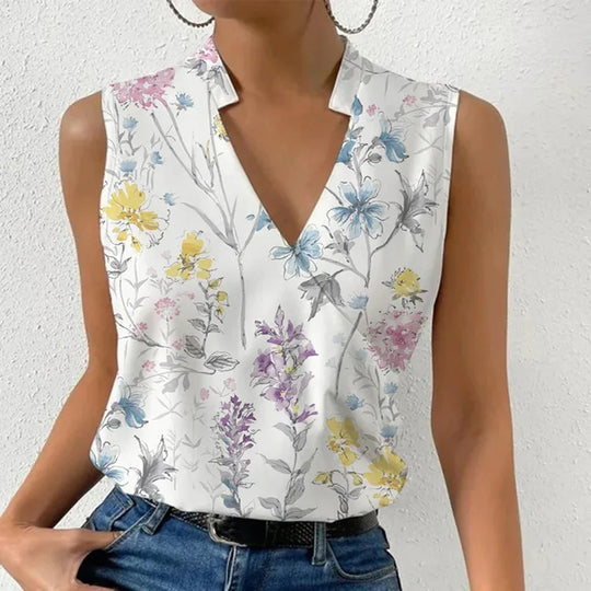 Sleeveless V-neck top for women, a lightweight and airy blouse perfect for summer fashion & everyday comfort.