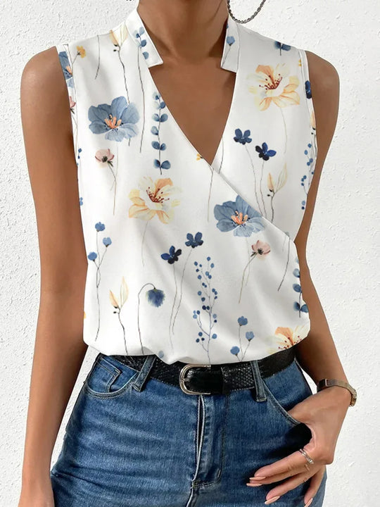 Versatile women's V-neck blouse, a stylish and comfortable top with a relaxed fit for casual or dressy looks.