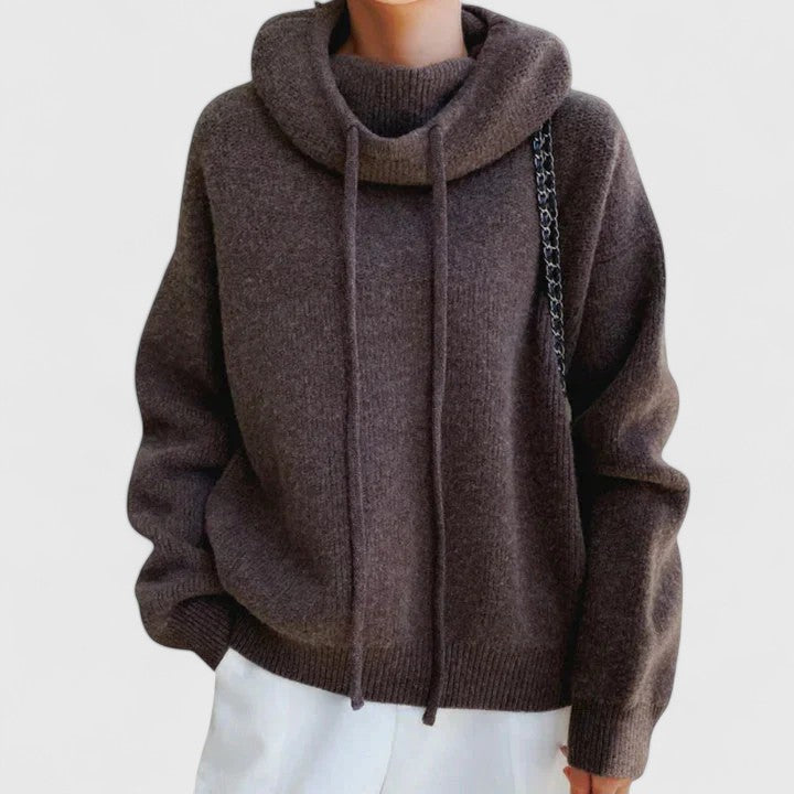 Cozy women's Georgia drawstring cowl neck pullover sweater. Soft, comfortable fall & winter casual fashion.
