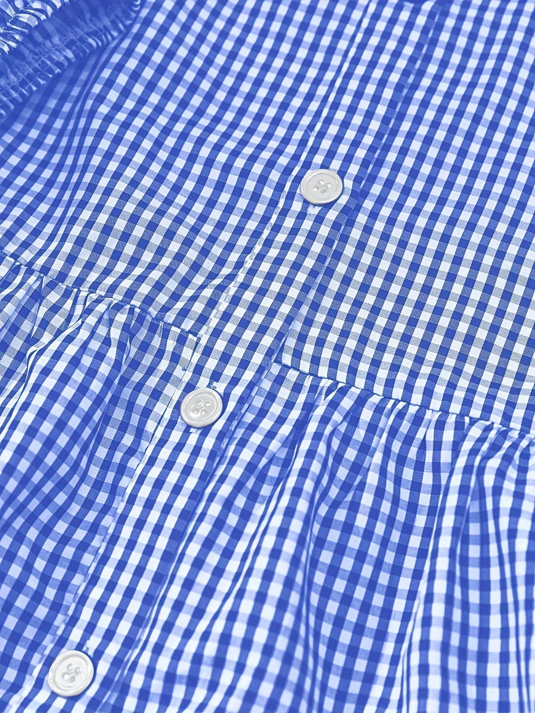 Spring/summer women's casual mini dress: gingham check, button-front, tiered ruffles, and trendy puff sleeves.