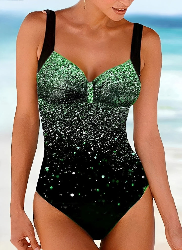 Women's glamorous glitter push-up one-piece swimsuit, perfect for beachwear & summer vacation. Sculpting fit.