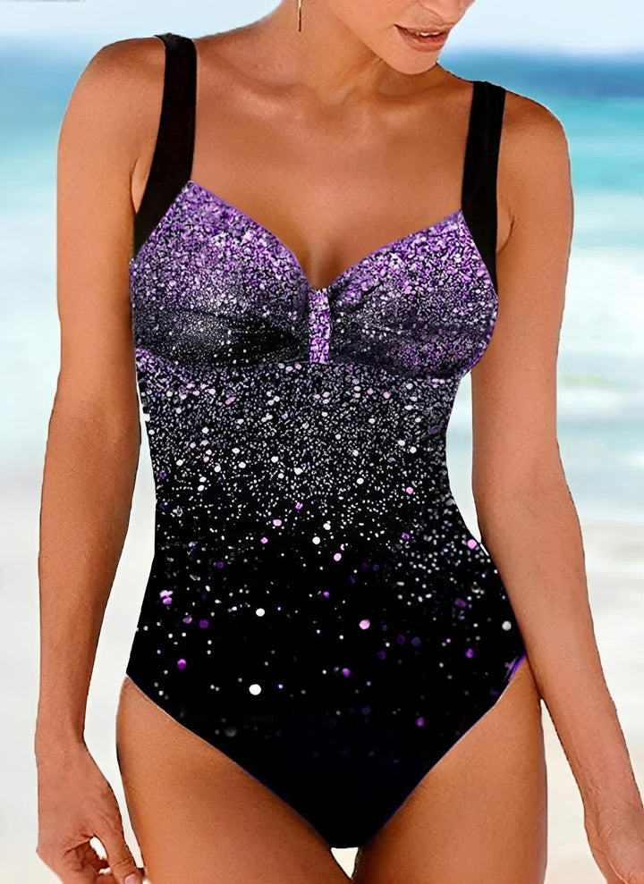 Women's dazzling glitter push-up one-piece swimwear. Ideal for summer style & glamorous vacation beach days.