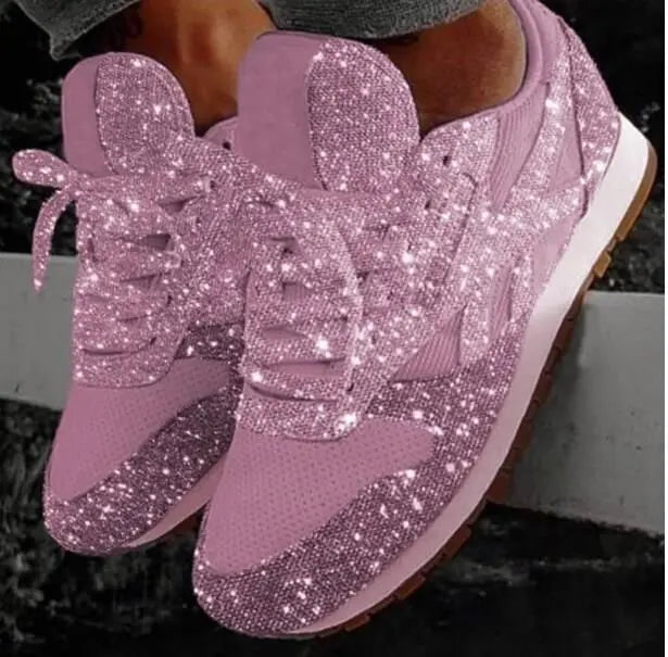 Women's glitter lace-up everyday sneakers, perfect for casual fashion and comfortable walking.