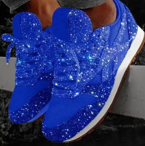 Modern women's glitter lace-up sneakers, versatile everyday footwear for chic casual and dressy outfits.