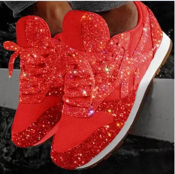 Sparkle women's glitter lace-up trainers, comfortable walking shoes for everyday activities and style.