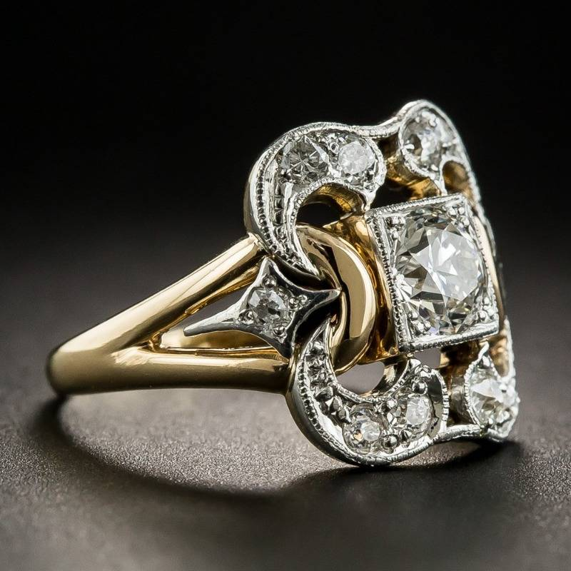 Women's gold antique zirconia cocktail ring with timeless style. A stunning statement fashion jewelry piece.