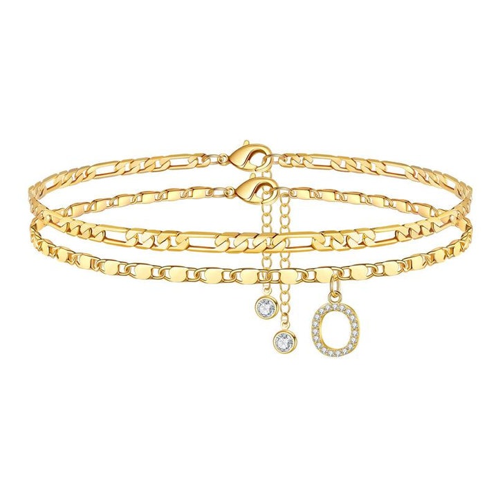 Women's personalized anklet: gold initial 'L' with a crystal charm, stainless steel, summer style