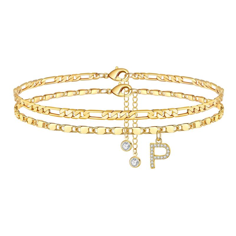 Gold plated 'M' initial anklet with crystal charm, women's fashion jewelry, adjustable fit