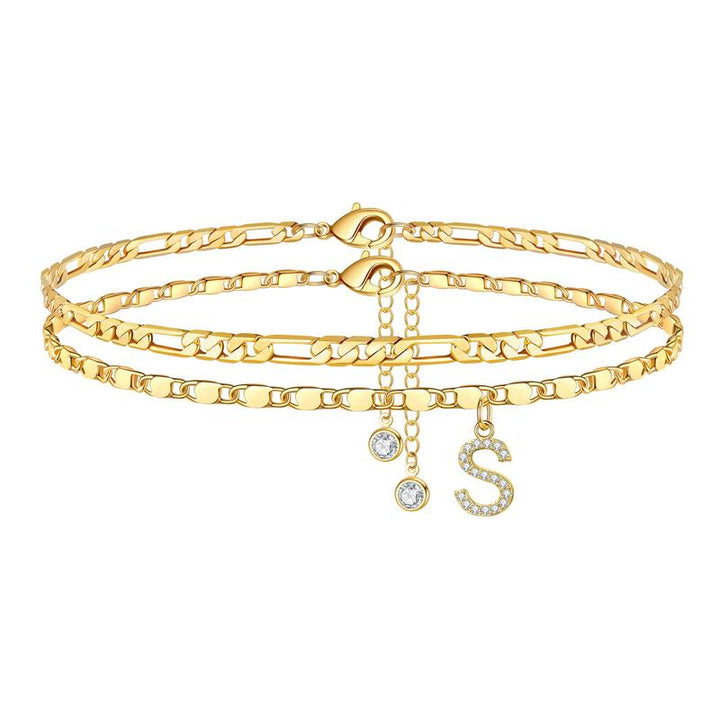 Personalized gold anklet for women, initial 'P' and a delicate crystal, ideal fashion accessory