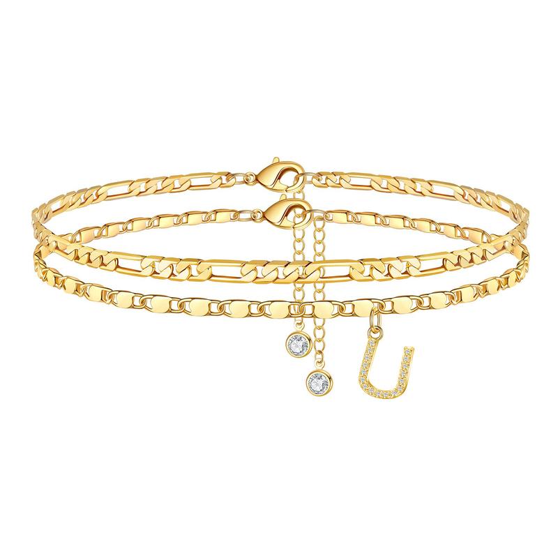 Gold plated women's 'R' initial anklet with crystal, perfect personalized initial jewelry