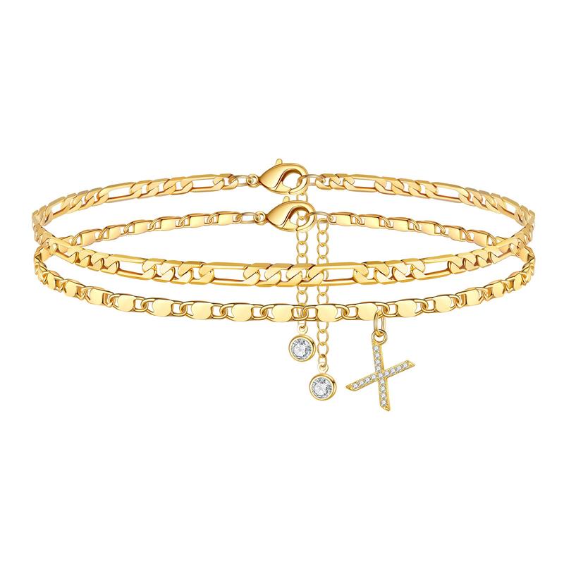 Adjustable gold anklet for women featuring 'U' initial and a sparkling crystal, fashion accessory