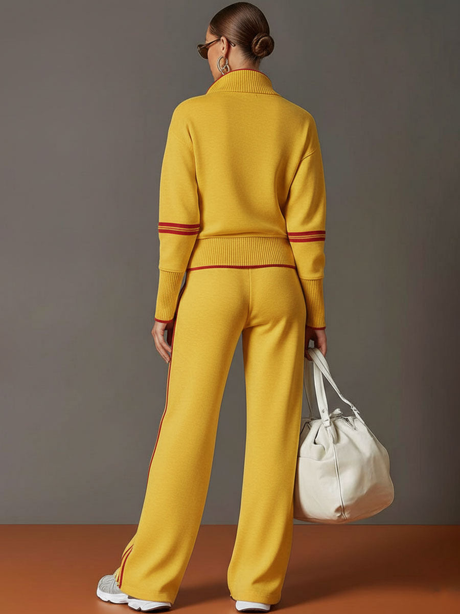 Soft women's co-ord set: half-zip sweatshirt with a relaxed fit and flowing wide-leg trousers.