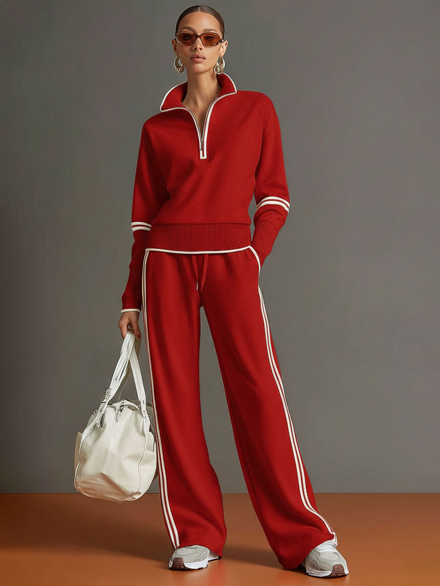Comfortable women's wide-leg trouser and half-zip sweatshirt co-ord. Perfect for all-day casual comfort.