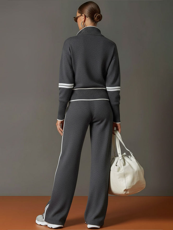 Women's cozy half-zip top with matching wide-leg pants. An essential comfortable casual co-ord set.