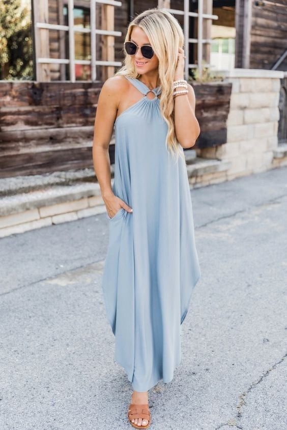 Stylish women's halter maxi dress, perfect for beach style, resort wear & casual summer fashion.