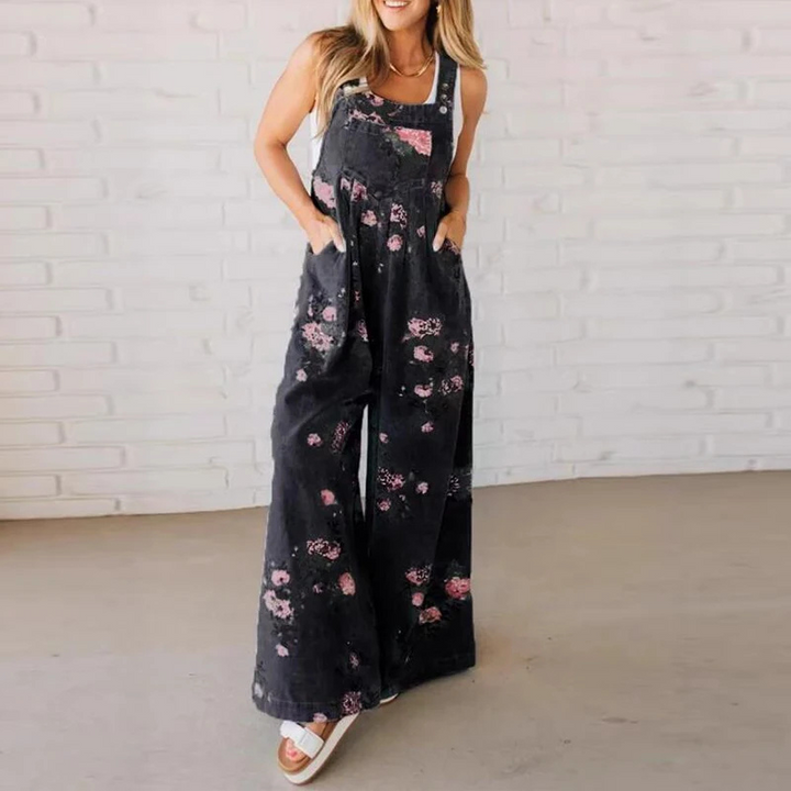 Stylish women's floral one-piece jumpsuit, handmade for comfort & a relaxed fit, ideal for summer casual wear.