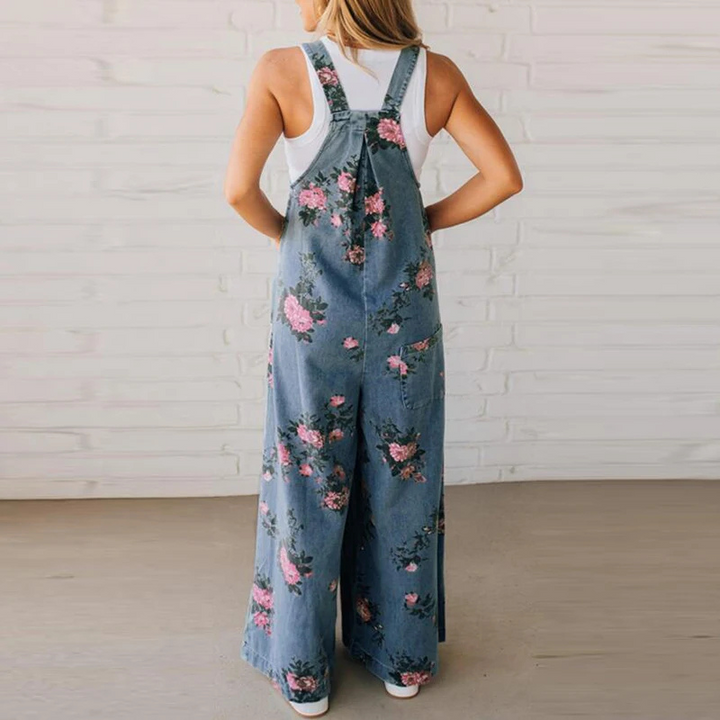 Comfortable women's handmade floral jumpsuit. Chic relaxed fit one-piece, ideal for summer and casual wear.