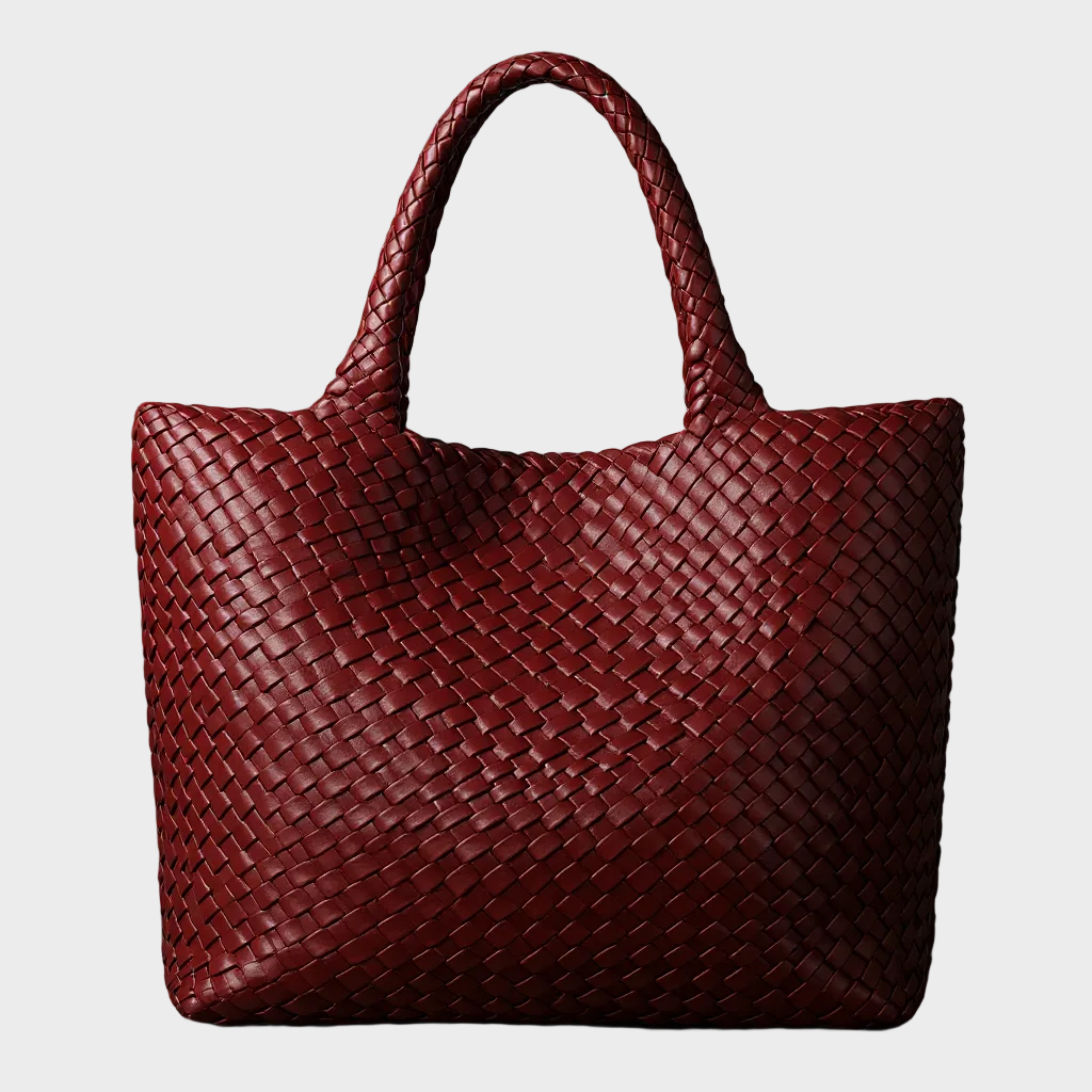 Chic handwoven leather tote bag for women. A large and stylish shoulder handbag, ideal for an everyday statement.