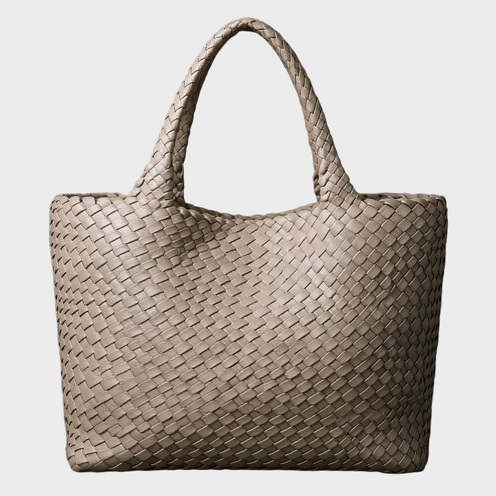 Versatile women's handwoven leather tote bag. Large shoulder handbag, great for everyday carry and any outfit.