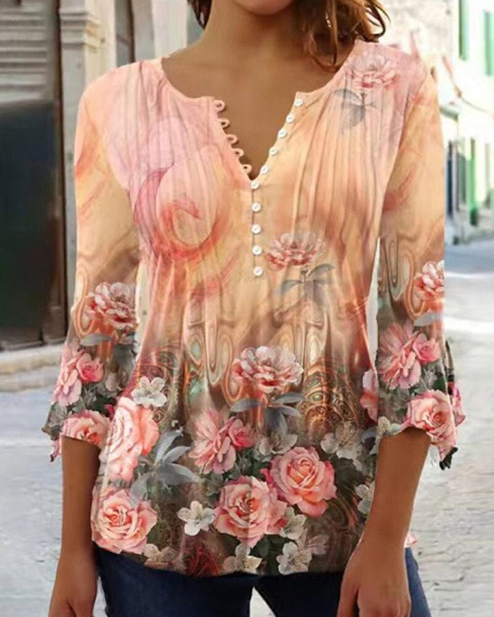 Fashion blouse for women: Henley top with exquisite lace sleeves. A versatile choice for casual elegant looks.