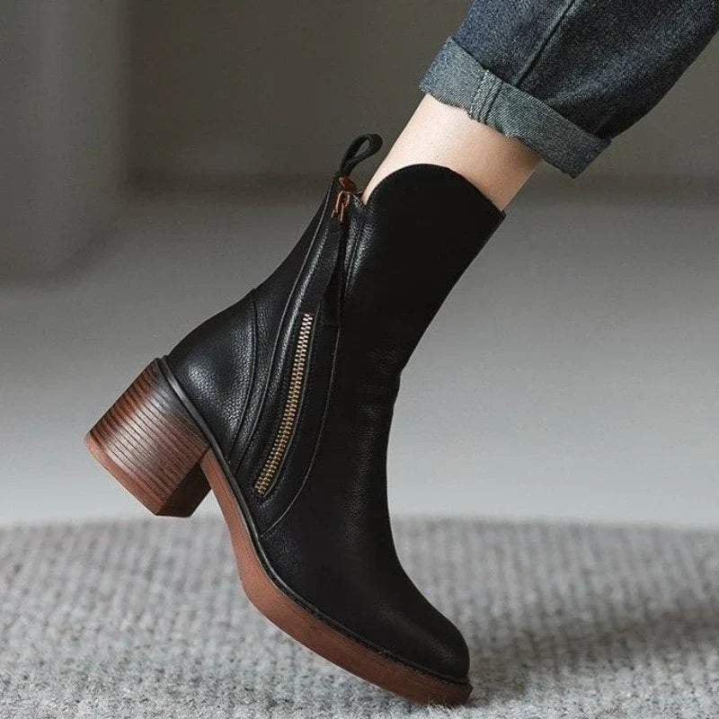 Formal women's high heel ankle boots, ideal for parties & evening events, with a sturdy comfort heel.