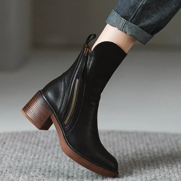 Formal women's high heel ankle boots, ideal for parties & evening events, with a sturdy comfort heel.