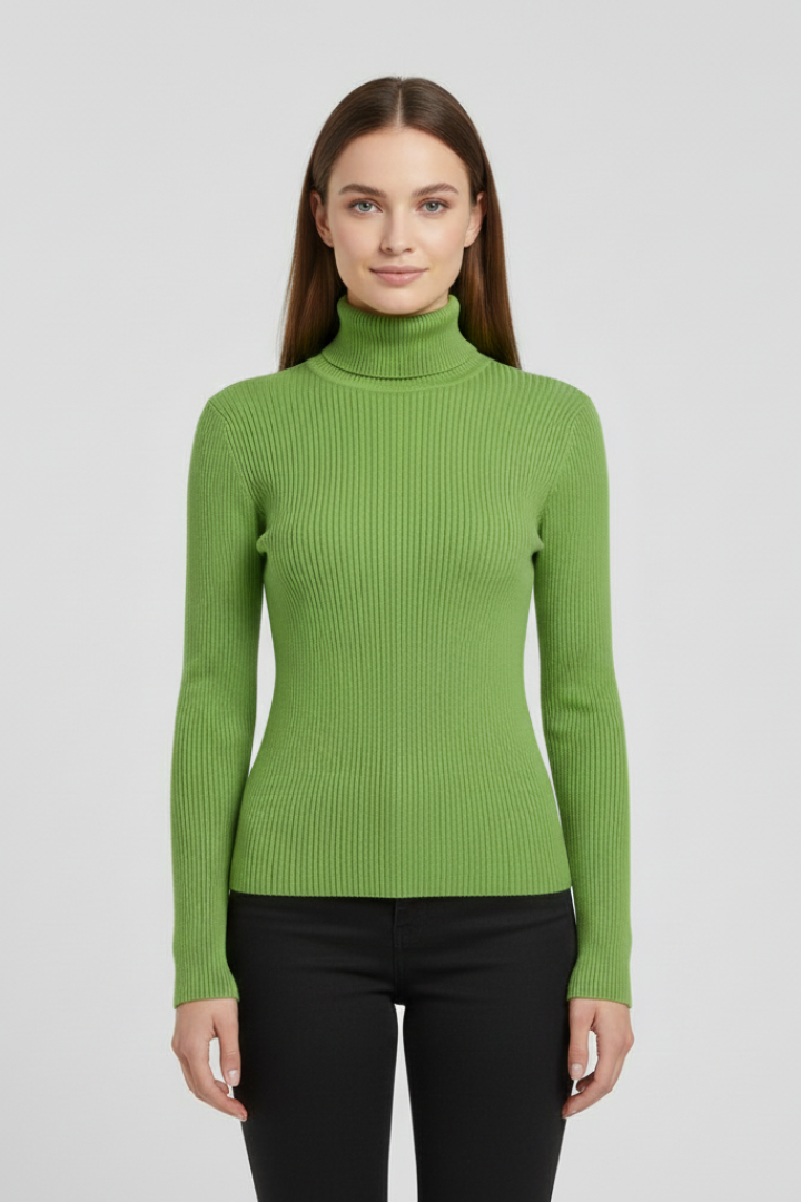 Elegant women's ribbed high neck sweater, a versatile piece for effortless fashion.