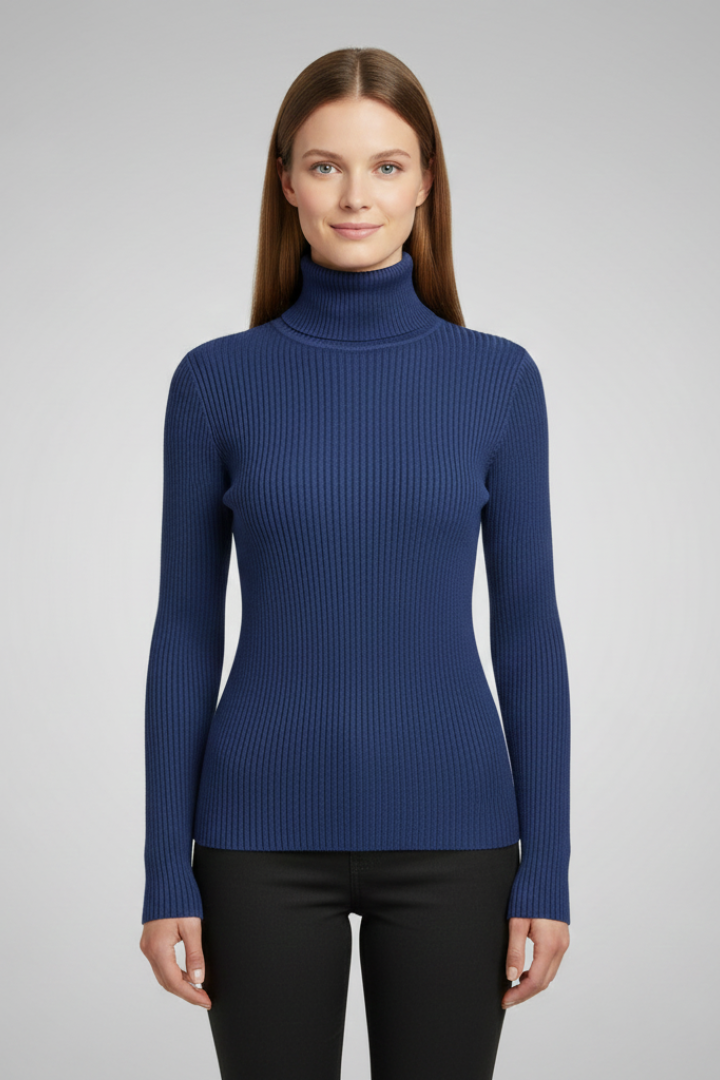 Women's casual chic high neck ribbed sweater, a perfect blend of comfort and elegance.