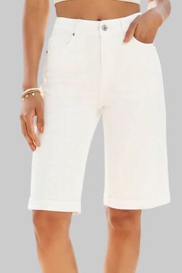 Everyday women's long shorts, high-rise and comfortable for casual summer outings & warm weather.