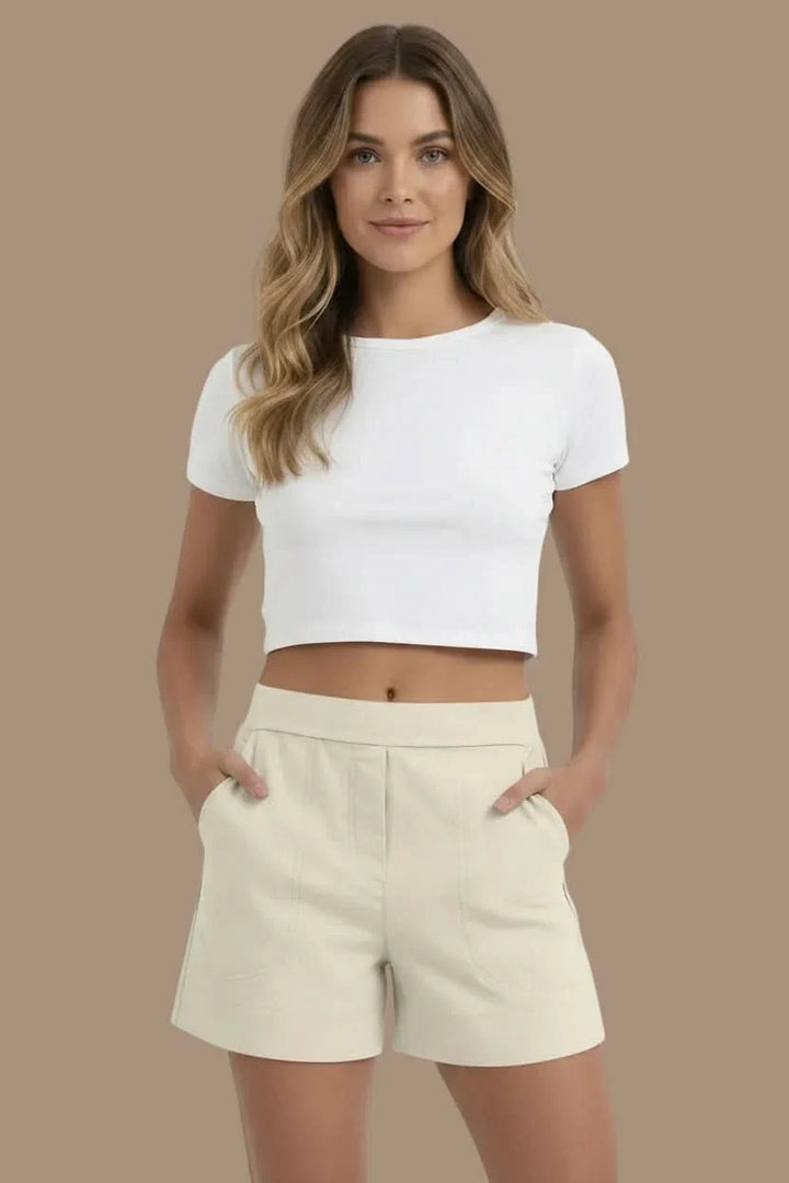 Women's high waist active shorts for sport, gym, or casual everyday wear. Comfortable and stylish athletic shorts.