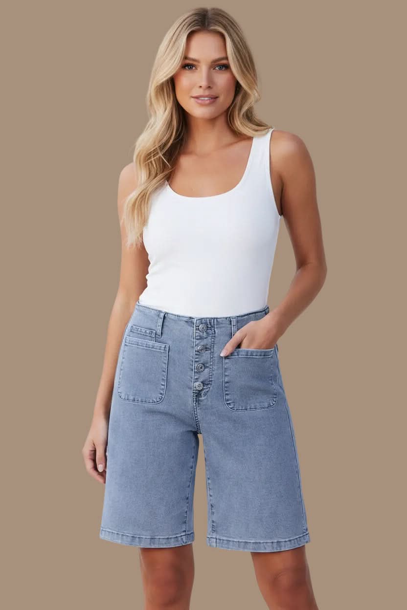 Women's high waist Bermuda shorts, ideal for effortless casual summer style.