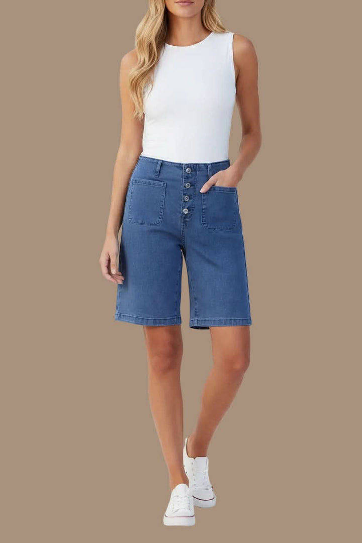 Effortless summer style with these flattering high waist Bermuda shorts for women's casual fashion.