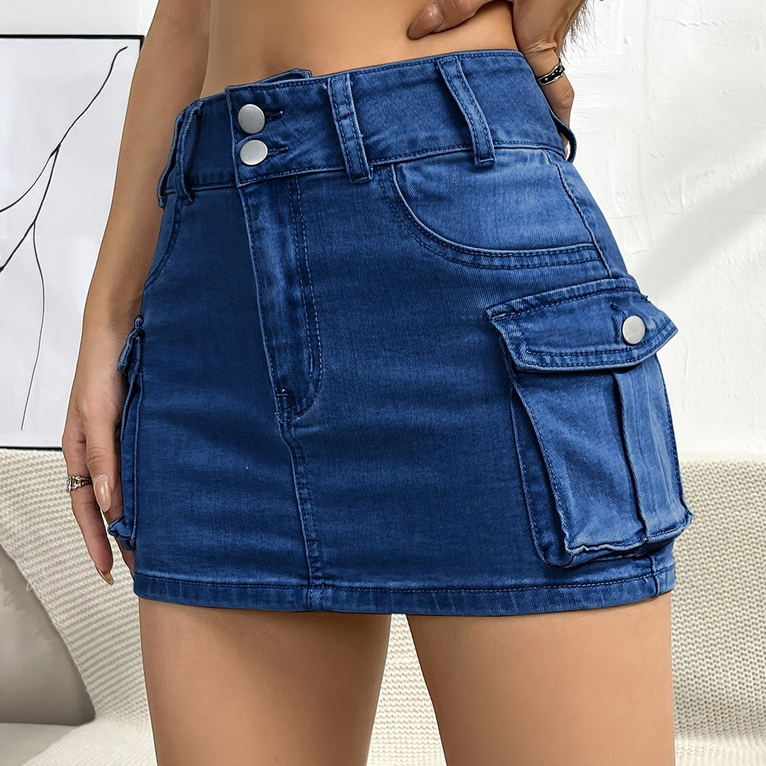 Women's high waist pocket mini cargo skirt, combining utility with chic street fashion.