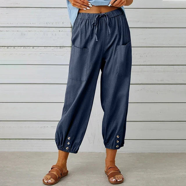Women's high waist drawstring tapered pants, comfortable and stylish for casual wear.
