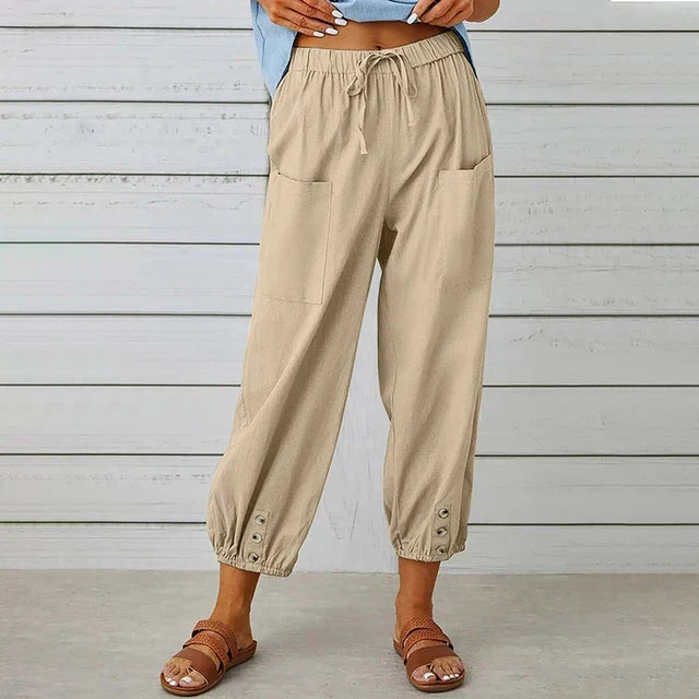 Versatile women's high waist drawstring pants, tapered for comfort and fashion.