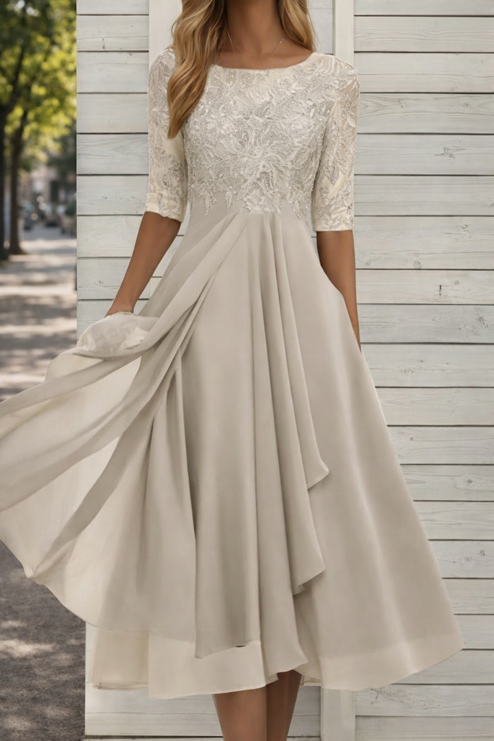 Chic women's high waist flared midi dress, an elegant & comfortable summer/spring dress for ladies' casual fashion.