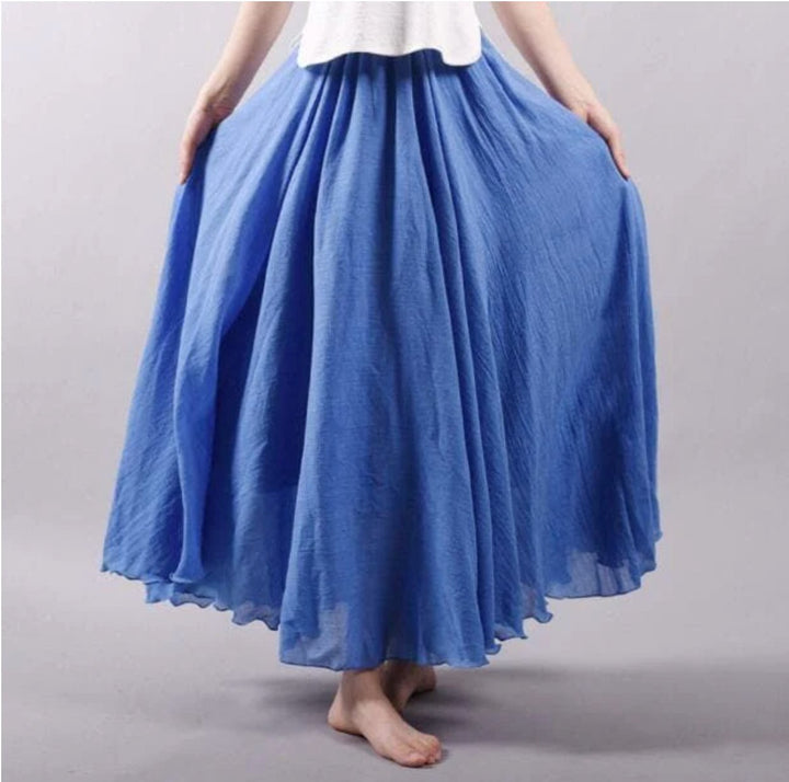 Women's high waist flowing maxi skirt, bohemian A-line style, perfect for summer fashion & casual wear.