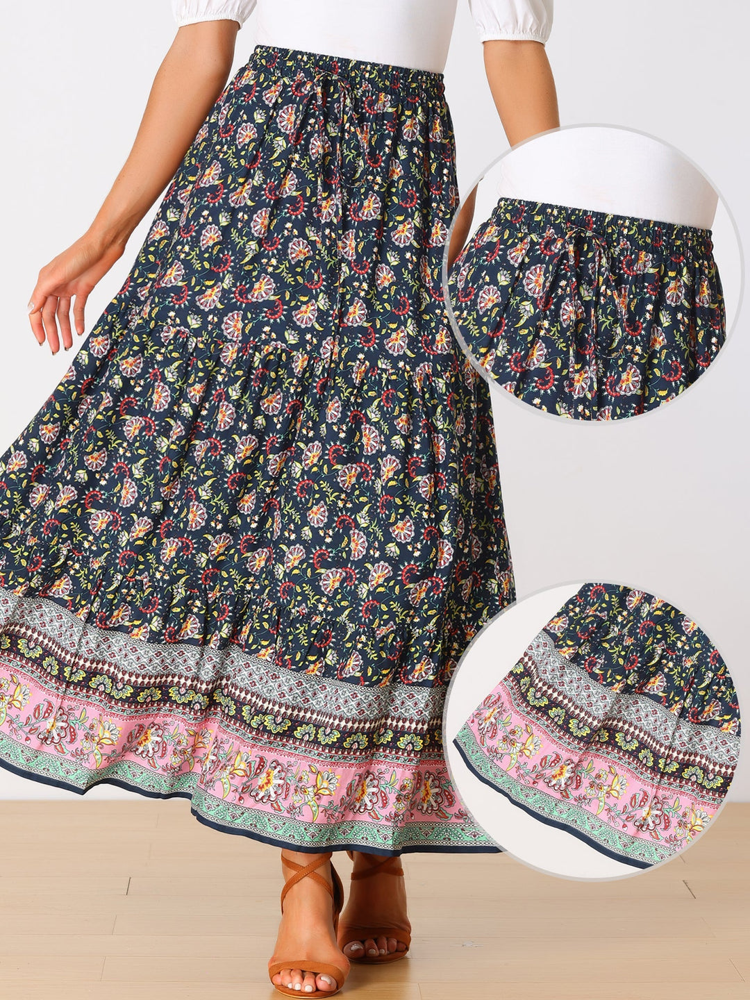 Graceful flowing women's maxi skirt, high-waist, with a beautiful print and side slit.