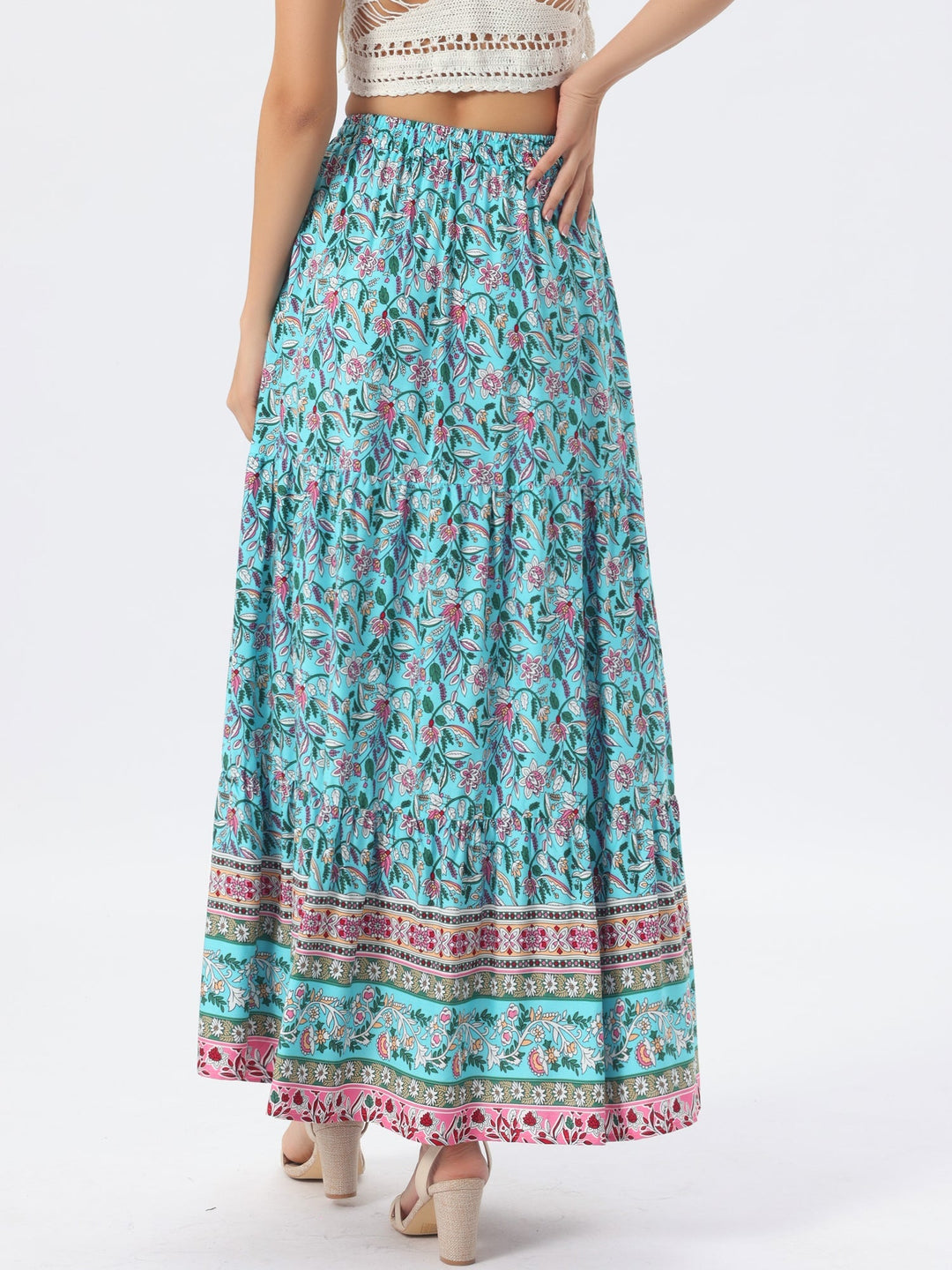 Flowy printed women's maxi skirt, high-waist, designed for ultimate comfort.