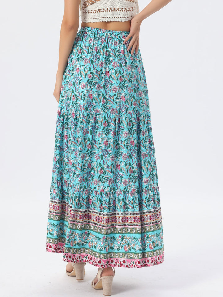 Flowy printed women's maxi skirt, high-waist, designed for ultimate comfort.