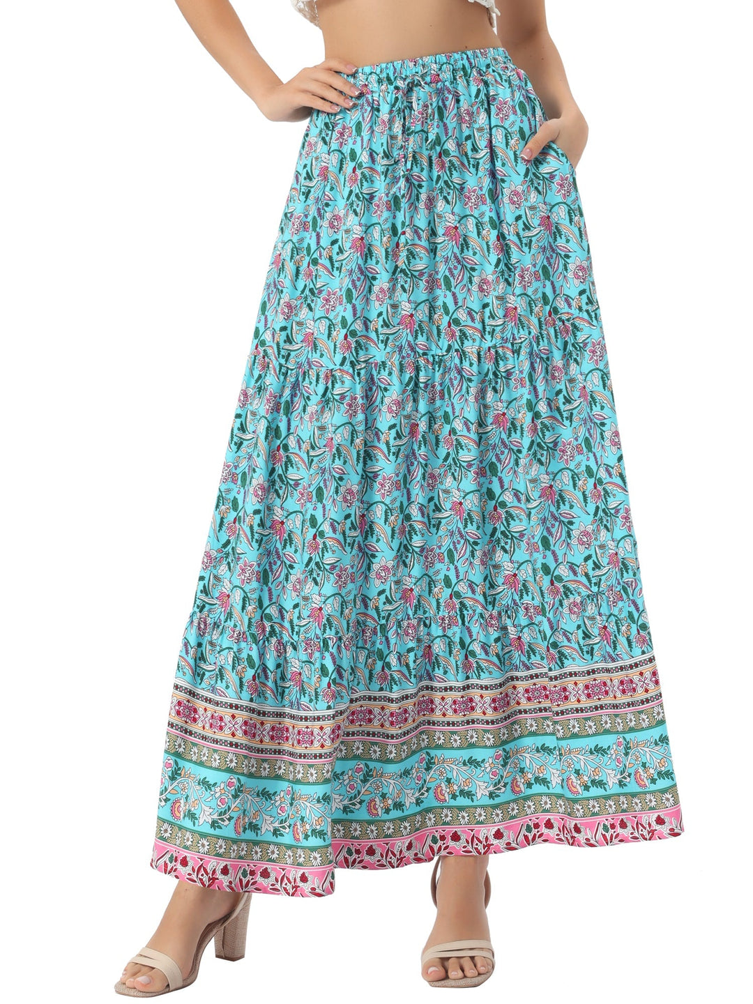 Women's flowing printed maxi skirt, high-waist, offering style and freedom.