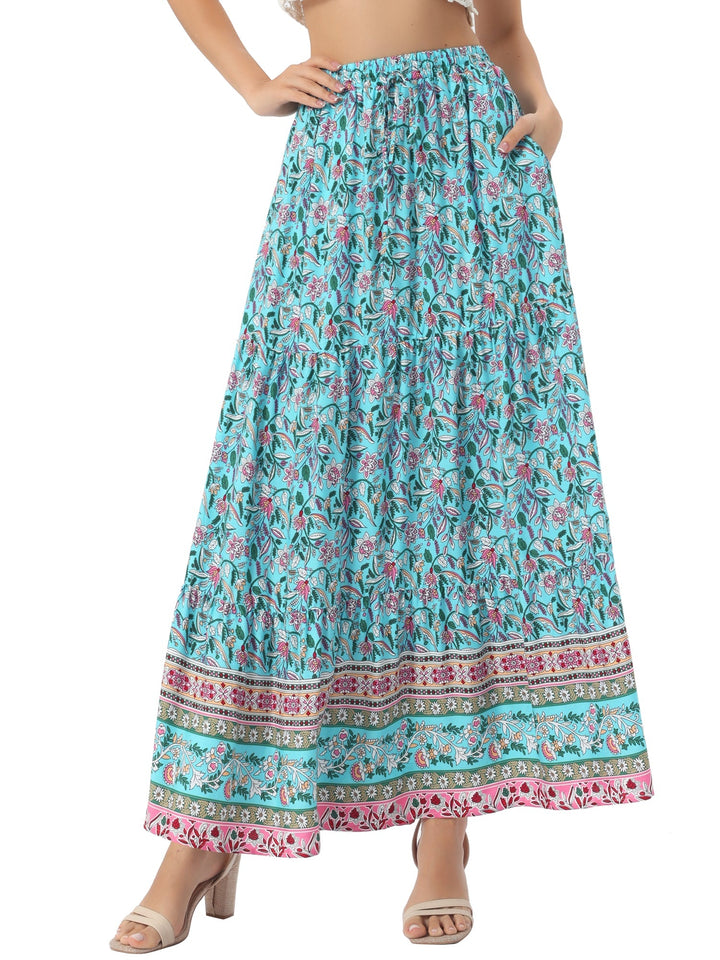 Women's flowing printed maxi skirt, high-waist, offering style and freedom.