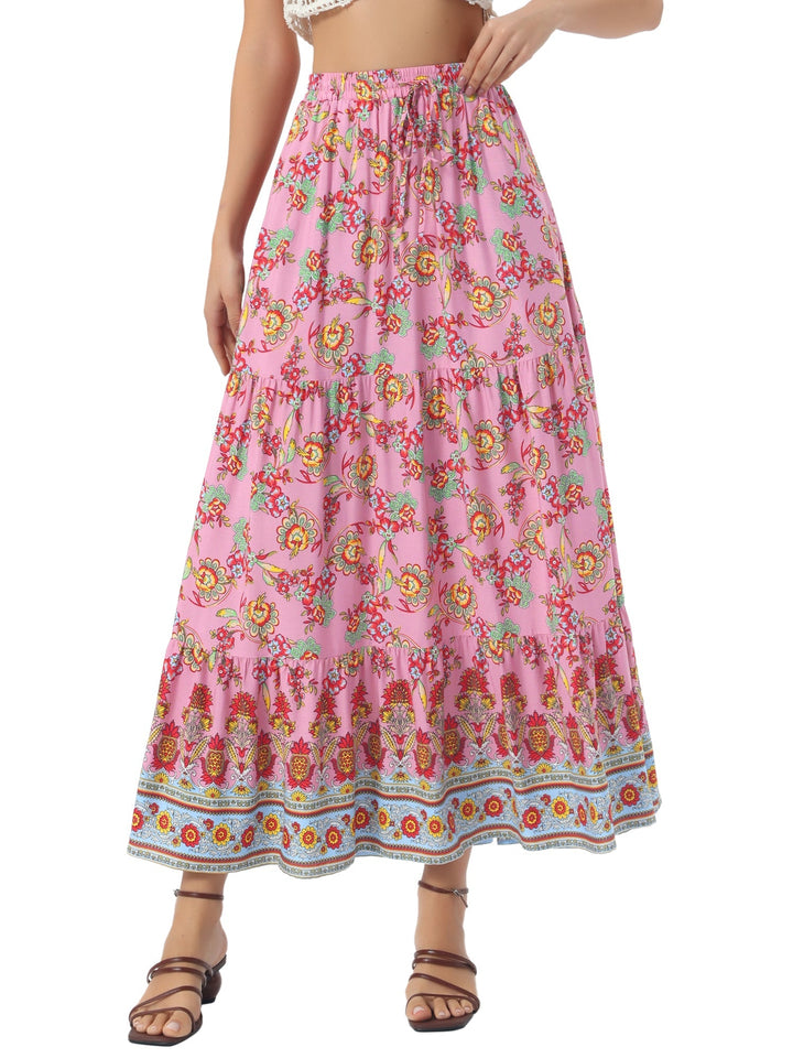High-waist flowing printed maxi skirt, women's, combining elegance with comfort.