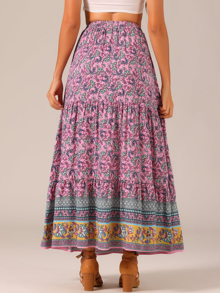Printed flowing maxi skirt, high-waisted design, for women, with a modern side slit.