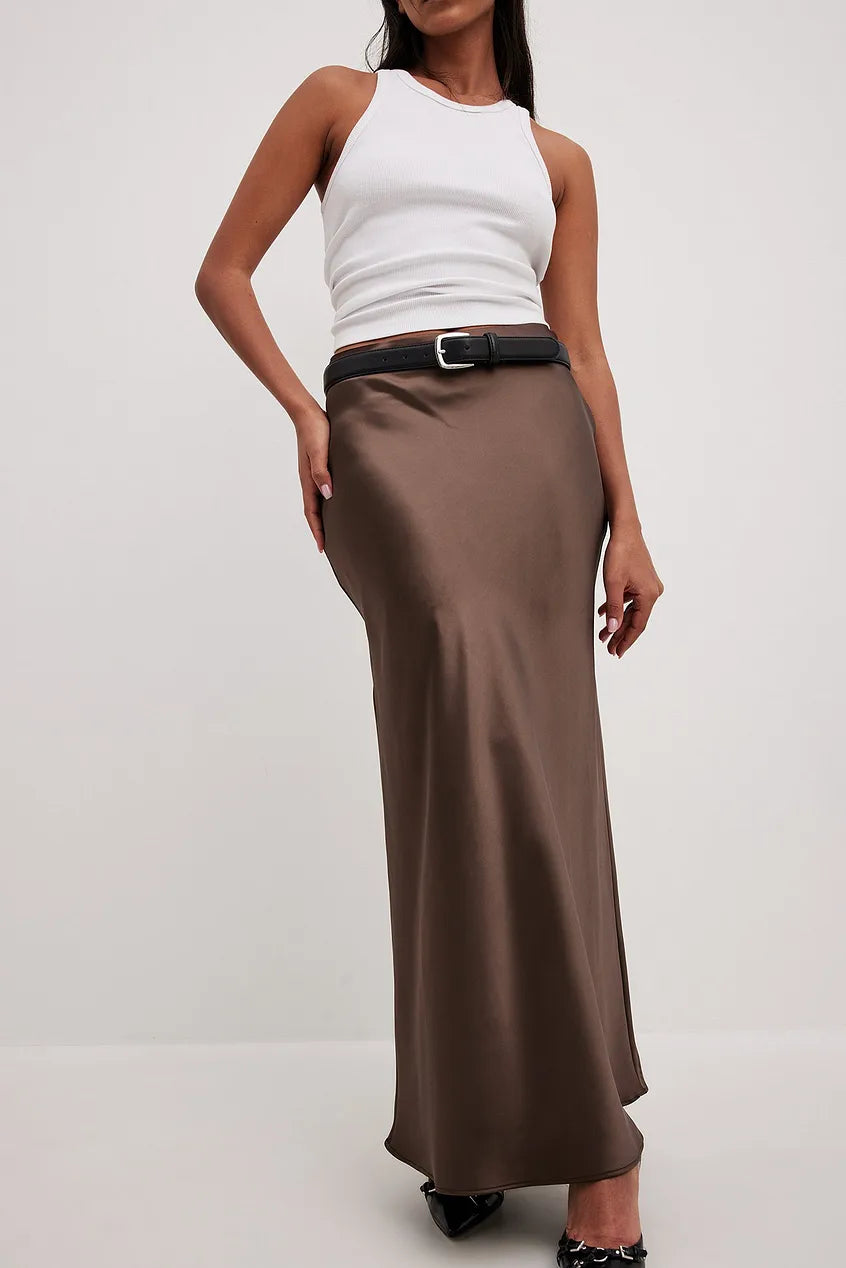 Fashion-forward flowing satin midi skirt, high-waist for women, truly versatile.