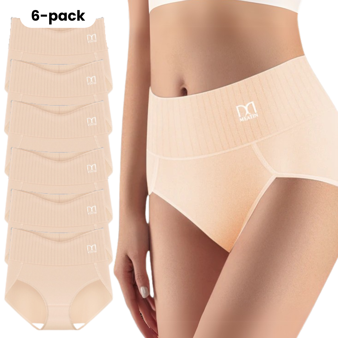 Comfortable women's high-waist shaping underwear 6-pack. Seamless design for daily invisible support shapewear.