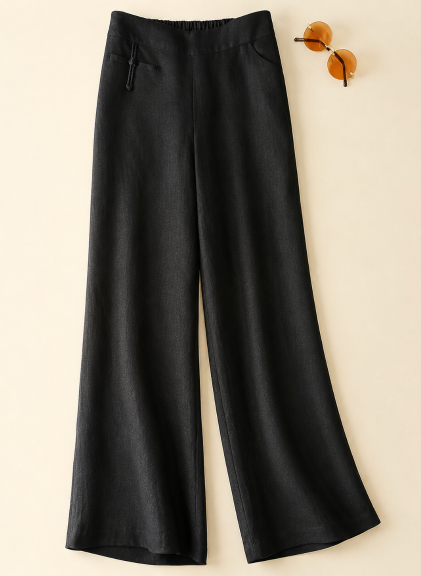Flowy wide leg pants for women, high waist fit with button front, ideal for comfortable casual summer fashion.