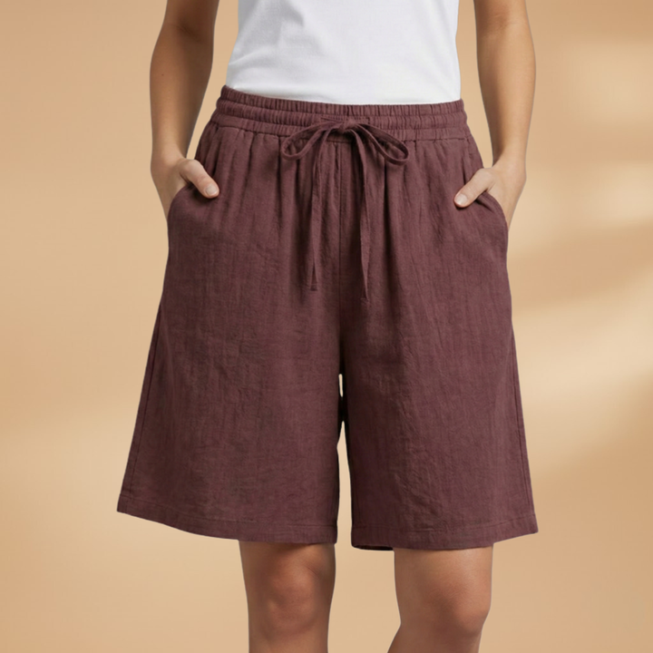 Everyday women's casual shorts: high waist, wide leg, with elastic drawstring for easy wear.